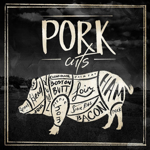 Pork Cuts White Modern Wood Framed Art Print by Villa, Mlli