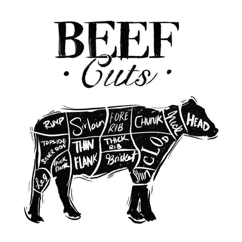 Beef Cuts Reverse Black Ornate Wood Framed Art Print with Double Matting by Villa, Mlli