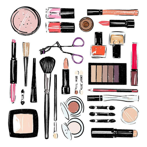 Make Up Tools White Modern Wood Framed Art Print with Double Matting by Villa, Mlli