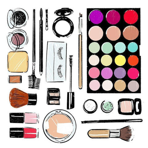 More And More Make Up Tools Black Modern Wood Framed Art Print by Villa, Mlli