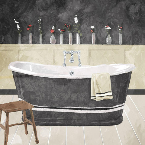 Bathroom Florals Dark Black Modern Wood Framed Art Print by Villa, Mlli