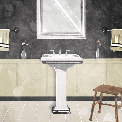 Sink Florals Dark Black Modern Wood Framed Art Print with Double Matting by Villa, Mlli