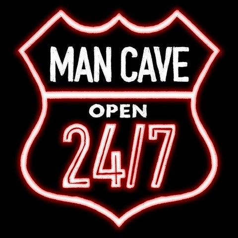 Open Man Cave Neon Black Ornate Wood Framed Art Print with Double Matting by Villa, Mlli