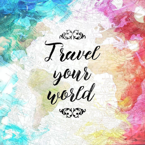 Travel Your World Black Modern Wood Framed Art Print with Double Matting by Villa, Milli