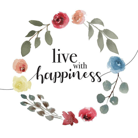Live With Happiness Black Modern Wood Framed Art Print by Villa, Milli