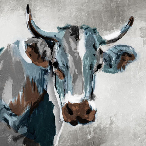 Looking Cow Black Modern Wood Framed Art Print with Double Matting by Villa, Milli
