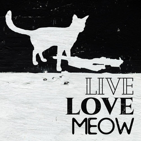 Live Love Meow White Modern Wood Framed Art Print by Villa, Milli