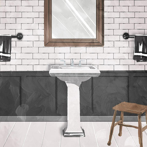 White Wash Sink Black Ornate Wood Framed Art Print with Double Matting by Villa, Milli