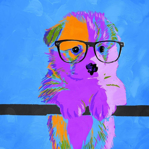 Puppy Vision V2 White Modern Wood Framed Art Print with Double Matting by Villa, Milli