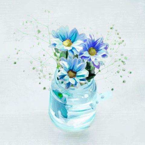 Flowers In Blues White Modern Wood Framed Art Print with Double Matting by Villa, Milli