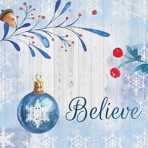 Christmas Believe Gold Ornate Wood Framed Art Print with Double Matting by Fraser, Orane