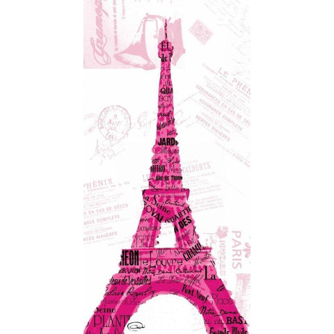 Pink Eiffel White Modern Wood Framed Art Print by OnRei