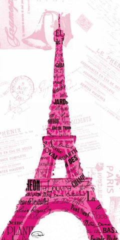 Pink Eiffel Black Ornate Wood Framed Art Print with Double Matting by OnRei