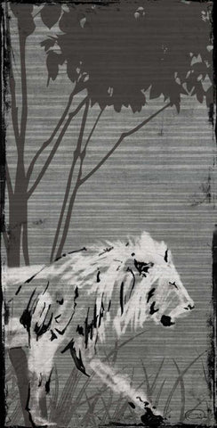 Grey Lion White Modern Wood Framed Art Print with Double Matting by OnRei