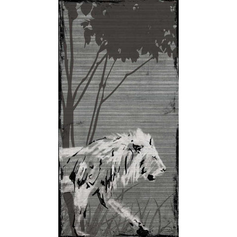 Grey Lion Black Modern Wood Framed Art Print with Double Matting by OnRei