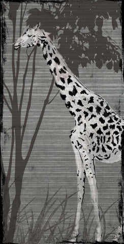 Grey Giraffe Black Ornate Wood Framed Art Print with Double Matting by OnRei