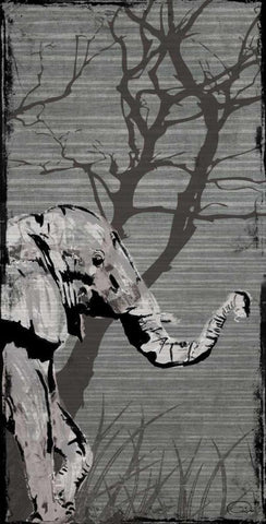 Gery Elephant White Modern Wood Framed Art Print with Double Matting by OnRei