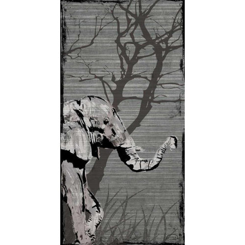 Gery Elephant White Modern Wood Framed Art Print by OnRei