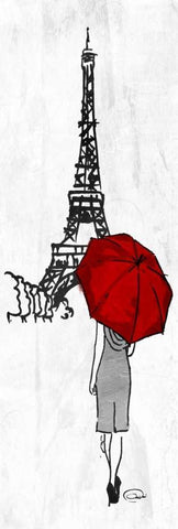 Eiffel Umbrella Black Ornate Wood Framed Art Print with Double Matting by OnRei