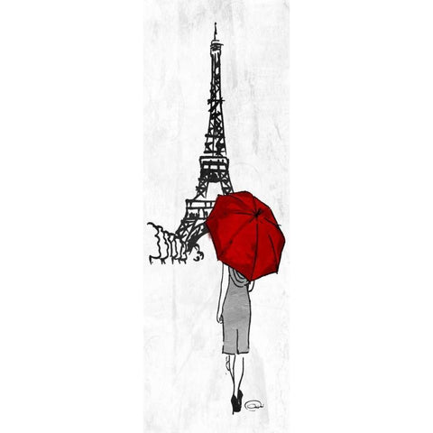 Eiffel Umbrella Black Modern Wood Framed Art Print with Double Matting by OnRei