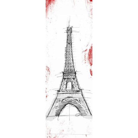 Eiffel Red Pop Sketch Black Modern Wood Framed Art Print with Double Matting by OnRei