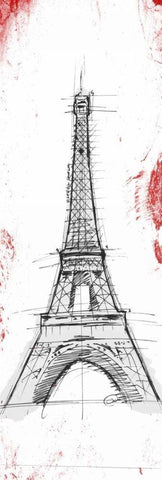 Eiffel Red Pop Sketch Black Ornate Wood Framed Art Print with Double Matting by OnRei