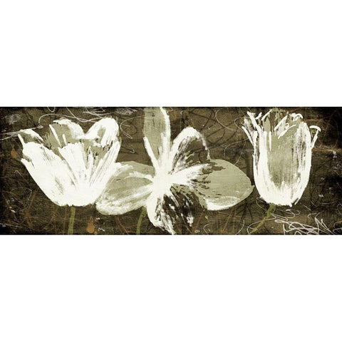 Floral Trio Amber White Modern Wood Framed Art Print by OnRei