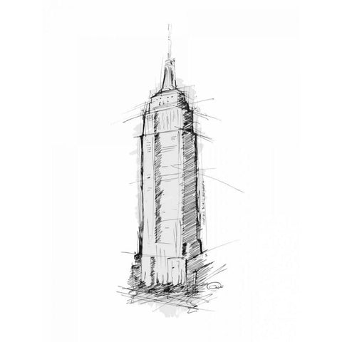 Empire STATE Sketch White Modern Wood Framed Art Print by OnRei