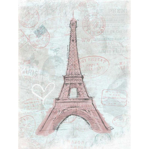 Eiffel Sketch Romantic White Modern Wood Framed Art Print by OnRei