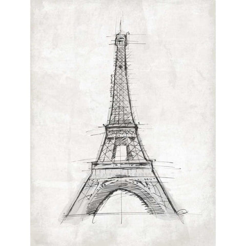 Eiffel Sketch Black Modern Wood Framed Art Print with Double Matting by OnRei