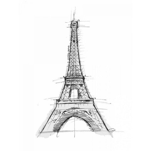 Eiffel Sketch D Black Modern Wood Framed Art Print with Double Matting by OnRei