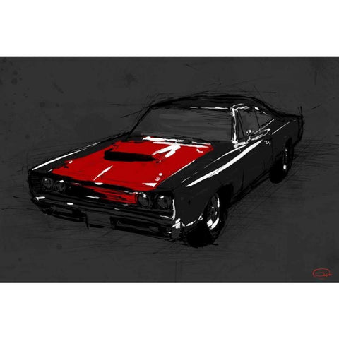 Muscle Car Black White Modern Wood Framed Art Print by OnRei