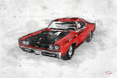 MuscleCar  A White Modern Wood Framed Art Print with Double Matting by OnRei