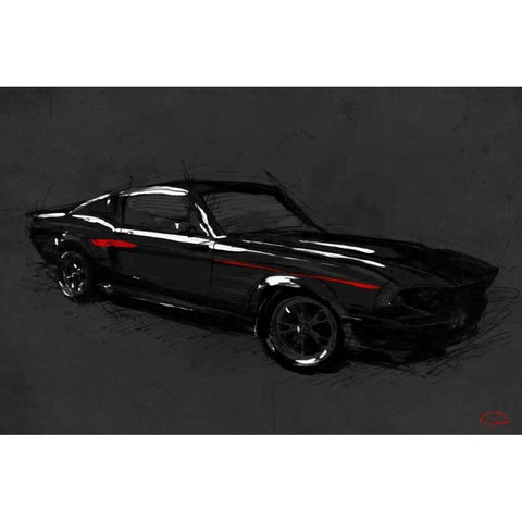 Muscle Car Black White Modern Wood Framed Art Print by OnRei