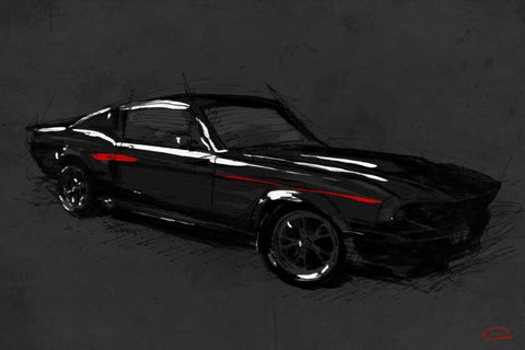 Muscle Car Black Black Ornate Wood Framed Art Print with Double Matting by OnRei