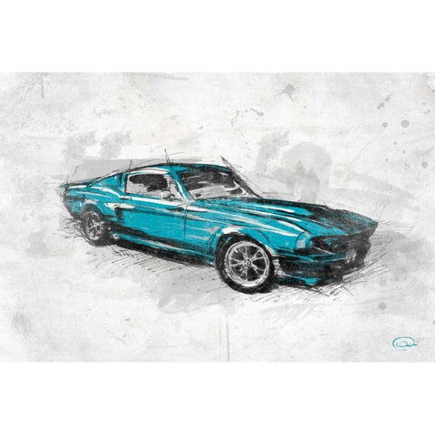 MuscleCar B Gold Ornate Wood Framed Art Print with Double Matting by OnRei