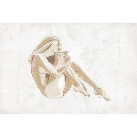 Nude Pose Gold Ornate Wood Framed Art Print with Double Matting by OnRei