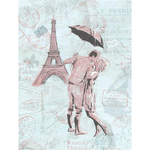 Romantic love Eiffel Black Modern Wood Framed Art Print with Double Matting by OnRei