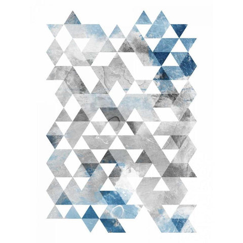 Blue Silver Triangles White Modern Wood Framed Art Print by OnRei