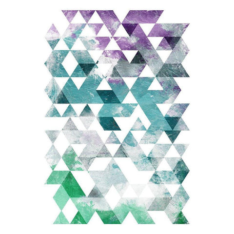 Green Purple Grey Triangles Mate Black Modern Wood Framed Art Print with Double Matting by OnRei