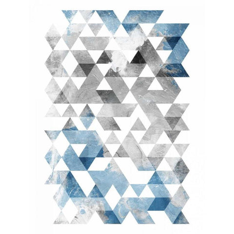 Blue Silver Triangles Mates White Modern Wood Framed Art Print by OnRei