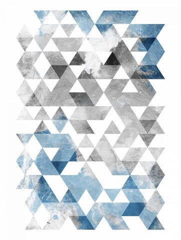 Blue Silver Triangles Mates White Modern Wood Framed Art Print with Double Matting by OnRei