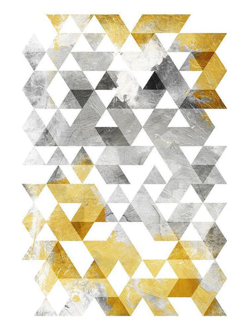 Golden Grey Triangles Mate White Modern Wood Framed Art Print with Double Matting by OnRei