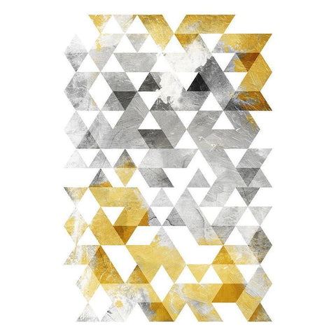 Golden Grey Triangles Mate Black Modern Wood Framed Art Print with Double Matting by OnRei