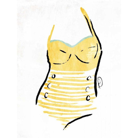 Vintage Swimsuit Pastel 1 Black Modern Wood Framed Art Print by OnRei