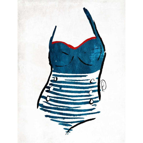 Vintage Swimsuit One Black Modern Wood Framed Art Print with Double Matting by OnRei