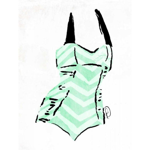 Vintage Swimsuit Pastel 4 White Modern Wood Framed Art Print by OnRei