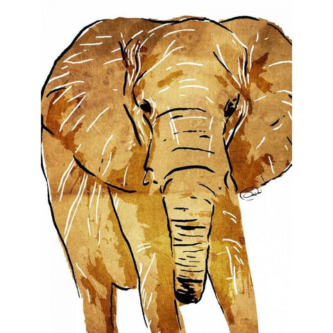 Golden Elephant White Modern Wood Framed Art Print by OnRei