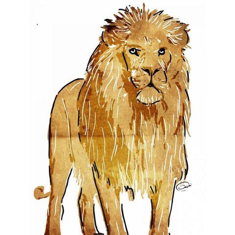 Golden Lion White Modern Wood Framed Art Print by OnRei