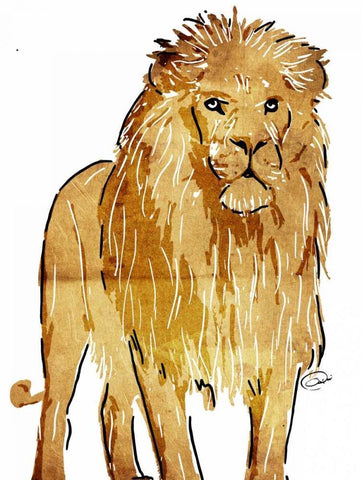 Golden Lion White Modern Wood Framed Art Print with Double Matting by OnRei